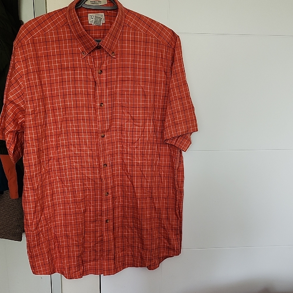 L.L. Bean Size L Orange Casual Button Down Shirt